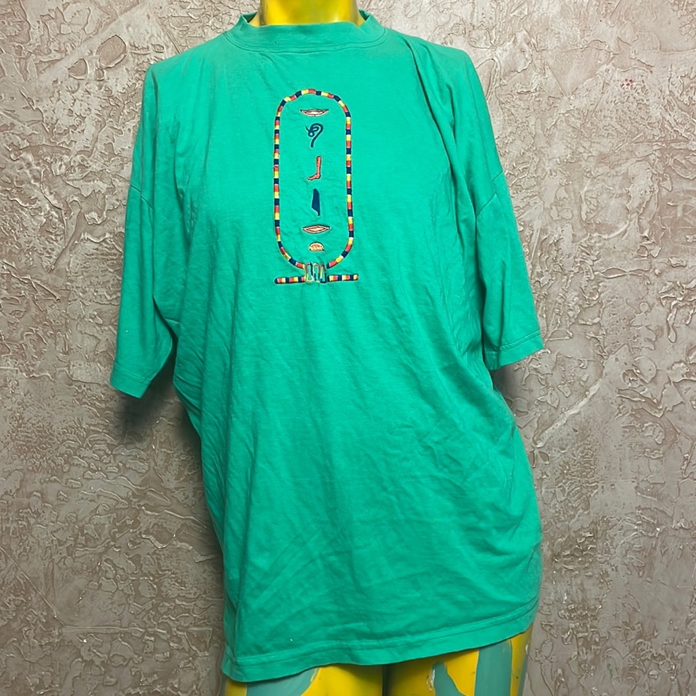 Abstract Embroidery Green Egyptian Cotton T-shirt XXL